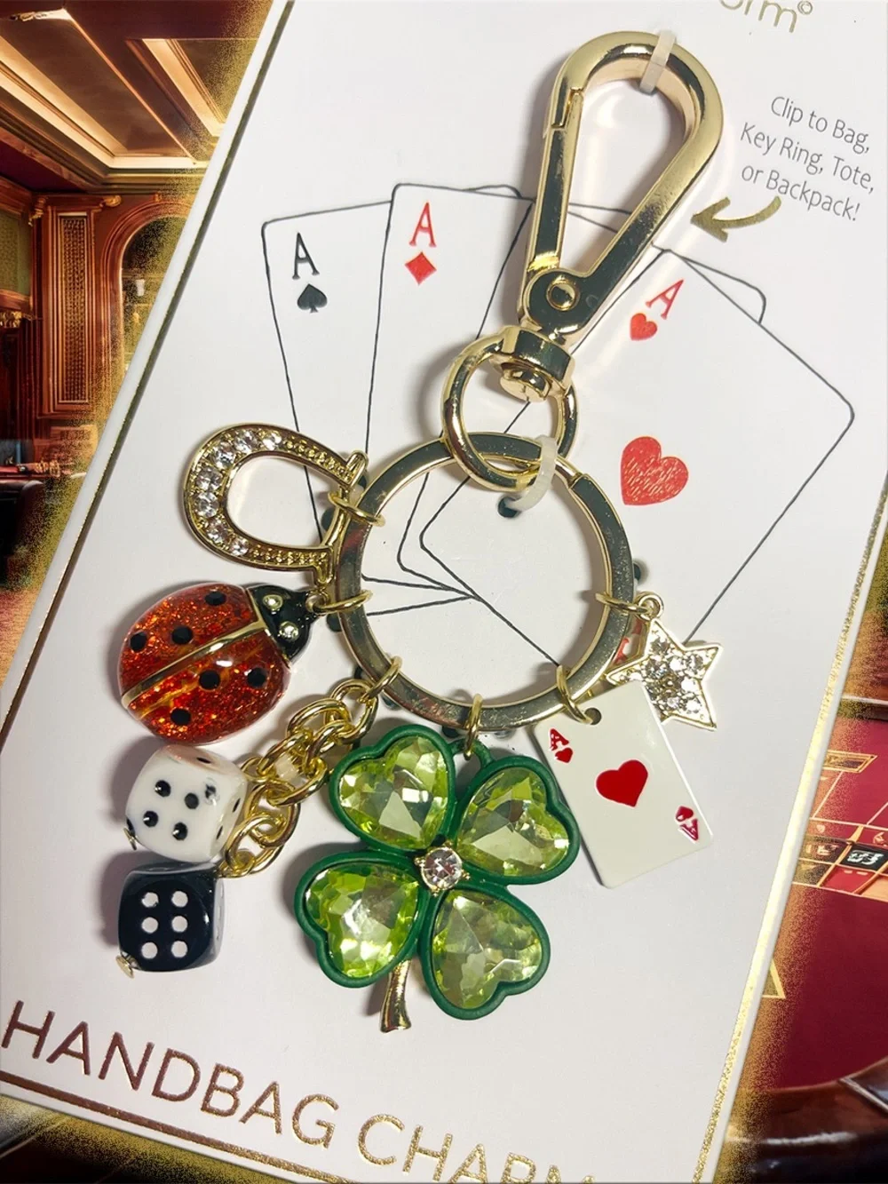 true to form Lucky Charms Green Clover Dice Lady Bug Handbag Charm Keychain